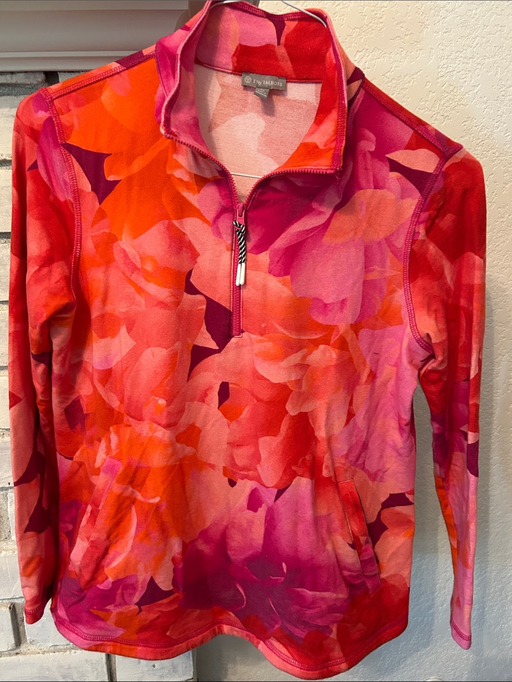 Talbots Vibrant Floral Half-Zip Pullover in Pink & Orange